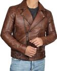 Men's Vintage Brown Genuine Tone Soft Leather Bomber Biker Jacket For Men's