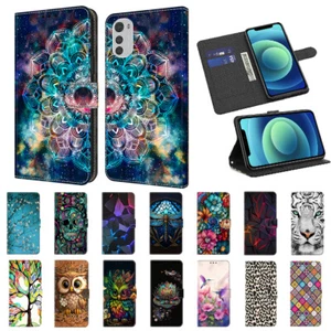 Printed Leather Case For Moto G 5G 2023 Edge+ G Play2024 Wallet Flip Stand Cover - Picture 1 of 27