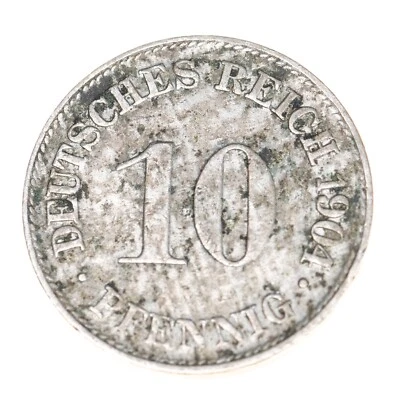German Empire 10 Pfennig Coin 1904 D  Germany Wilhelm II Circulated Condition - Image 1 of 2