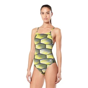 Traje de baño para mujer Speedo Endurance de una pieza con carcasa de choque amarillo azul talla 6/32 - Imagen 1 de 6