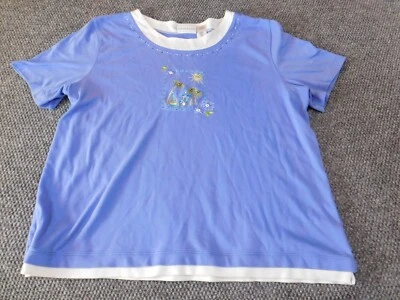 Alfred Dunner Top XL Extra Grande Azul Floral Mujer Crew Hombrera Elástica Foto 1 de 4