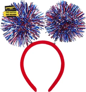 4Th of July Head Boppers Independence Day Headband with Red White Blue Tinsel Sp - Picture 1 of 7