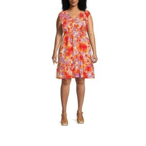 Terra & Sky Women's Plus Size Flutter Sleeve Dress, Size:2X(20-22) - Picture 1 of 5