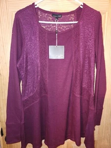 NWT RXB Top Womens Large Thermal Waffle Knit Lace Long Sleeve Shirt - Picture 1 of 2