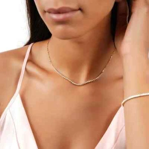 Juego de bisel de diamantes de 0,75 quilates segmento de oro de 14 quilates collar de tenis cadena de clip de 16" - Imagen 1 de 13