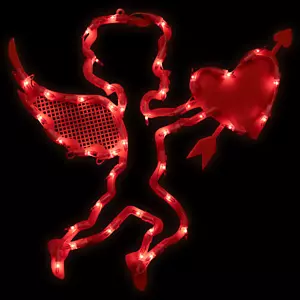 Beleuchteter Amor mit Herz Valentinstag Dekoration Fenster Silhouette -17" - rot - Bild 1 von 11