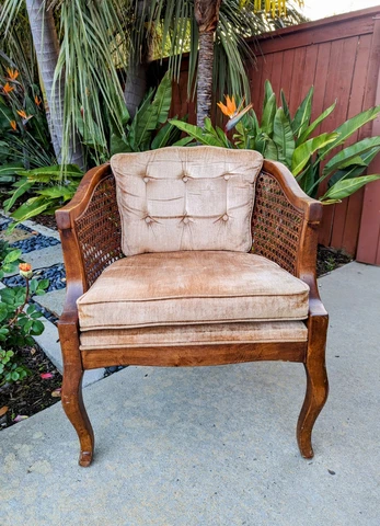 RARE Vintage Retro Antique Mid Century Tuffed Ivory Velvet Club Barrel Chair Cover