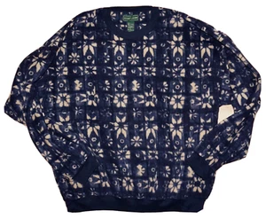 90's Vintage CLUBFELLOW Navy Blue & Beige Fleece Pullover LARGE - Picture 1 of 4
