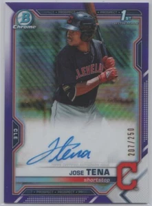 JOSE TENA 2021 1ST BOWMAN CHROME PROSPECT AUTO PURPLE REFRACTOR /250 NATIONALS - Bild 1 von 3