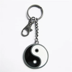Vintage Double Faces Yinyang Taiji Metal Charm Key Ring Key Chain - Picture 1 of 3