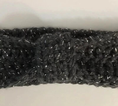 Handmade Crochet Fashion Headband- Size: Adult L/XL - Color: Charcoal/Silver - Image 1 of 4