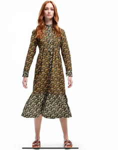 Regatta Womens Orla Kiely Long Sleeve High Neck Button Up Maxi Dress Uk 14 Green - Picture 1 of 15