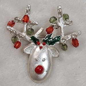 Vintage Brosche silberfarben Perlen Rentier - Bild 1 von 3