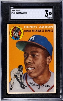 Tarjeta de novato 1954 Topps Hank Aaron SGC 3 recién graduada tarjeta de colores brillantes #128 Foto 1 de 2