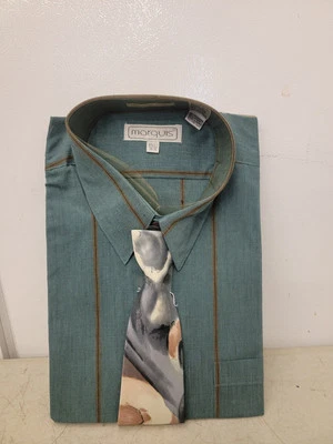 Camisa de vestir y corbata multicolor Marquis para hombre 16,5 34-35 verde lisa con botones Foto 1 de 4