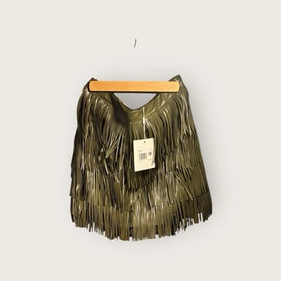 Endless Rose Fringe Mini Skirt Green Faux Leather Sz M NWT Western Boho Festival - Image 1 of 4