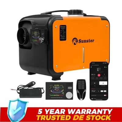 Sunster Calentador de Aire Diesel 8kW 12V/24V LCD Bluetooth para Autocaravana con Adaptador - Imagen 1 de 4