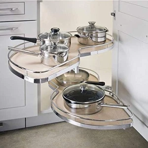 Model 40 LeMans II 2-Shelf Lazy Susan Set for Blind Corner Base Cabinets, Chrome - Picture 1 of 11