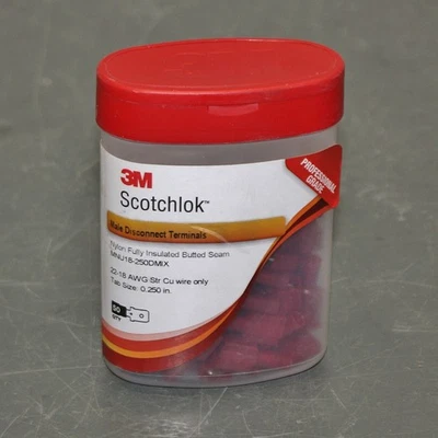 (50) 3M Scotchlok Male Disconnect Tab MNU18-250DMIX, 22-18 AWG Wire, 600V, Red - Image 1 of 4