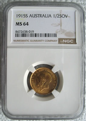 Australia 1915-S Gold 1/2 Sovereign NGC MS-64 - Image 1 of 3