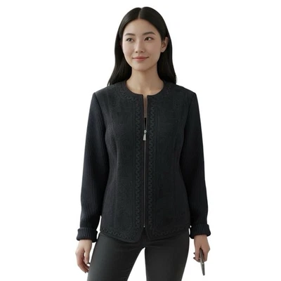 Abrigo Chaqueta Peter Nygard Negro Gamuza Cuero Tejido Manga Bordada Talla Grande Foto 1 de 4