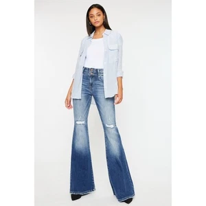 Kan Can High Rise Wide Waistband Flare Jeans - KC9282D - Size 1/24 - Picture 1 of 8