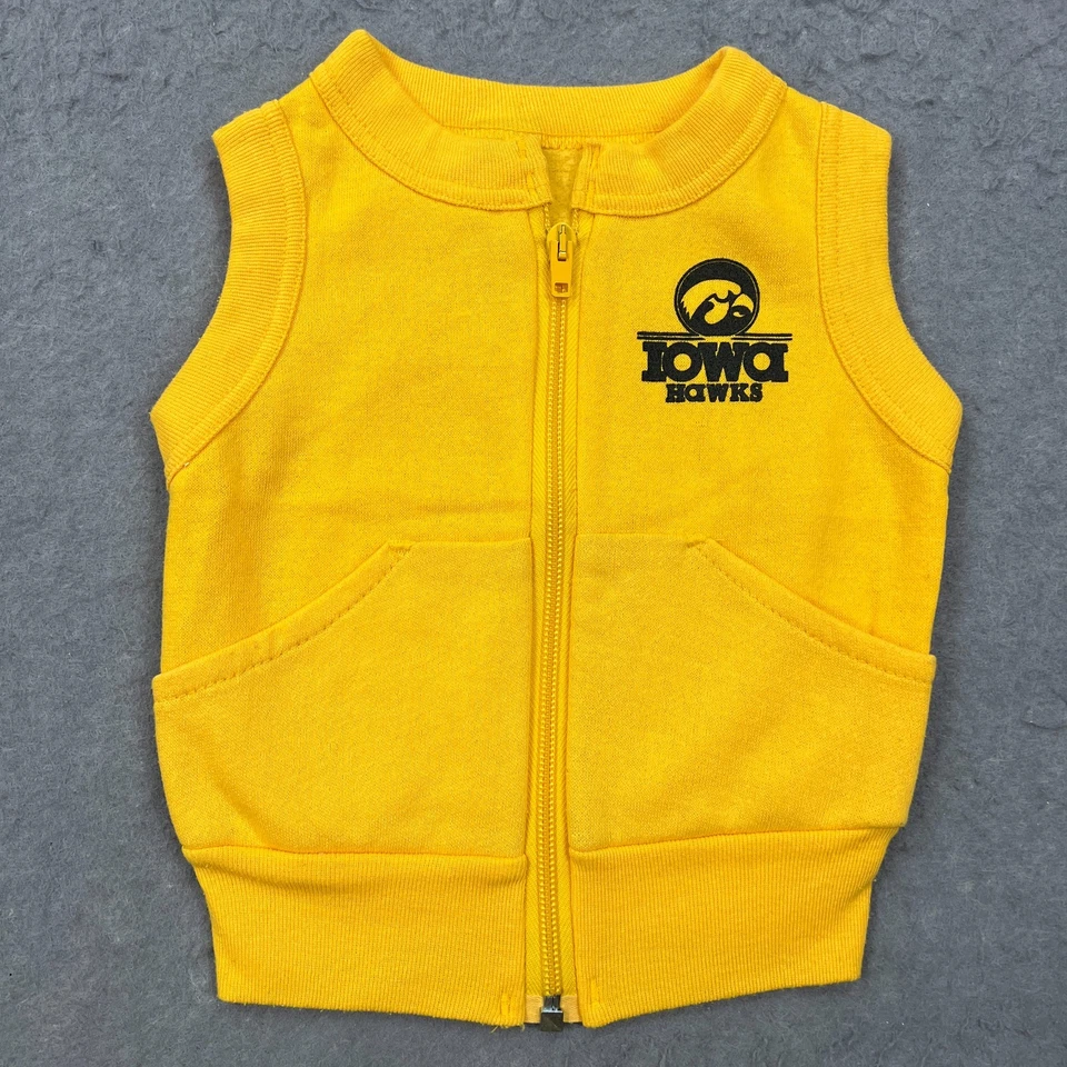 VTG Iowa Hawkeyes Vest Toddler 2T Yellow Full Zip Sleeveless Fleece USA Made - Image 1 of 4