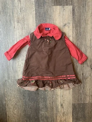 Vintage Sergent Major Girls Brown Corduroy Fall Dress With Embroidery 18 Months - Image 1 of 4