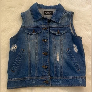 Blue Age Jeans USA Damen ärmellose Distressed Denim Weste Jacke Größe Small - Bild 1 von 6