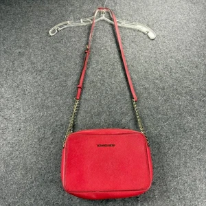 Michael Kors Crossbody Bag Red Leather Chain Strap Designer Purse - Picture 1 of 6