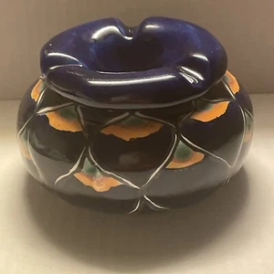 Vintage Hand Painted Two Piece Mexican Art Pottery Floral Ashtray - Picture 1 of 7