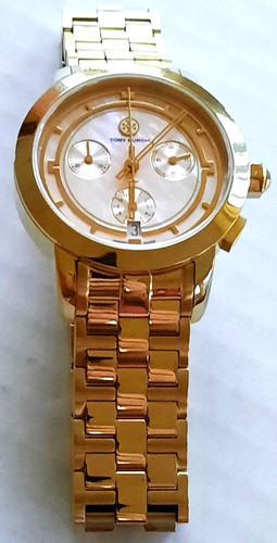 Orologio al quarzo da donna Tory Burch #TB 1026 quadrante blush MOP originale arancione confezione regalo