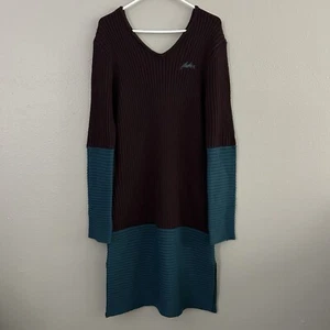 FUBU The Collection Pulloverkleid Wollmischung gerippt XL Colorblock blau braun - Bild 1 von 9