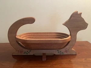 Piedistallo fisarmonica pieghevole espandibile in legno GATTO cestino pieghevole ciotola - Foto 1 di 10