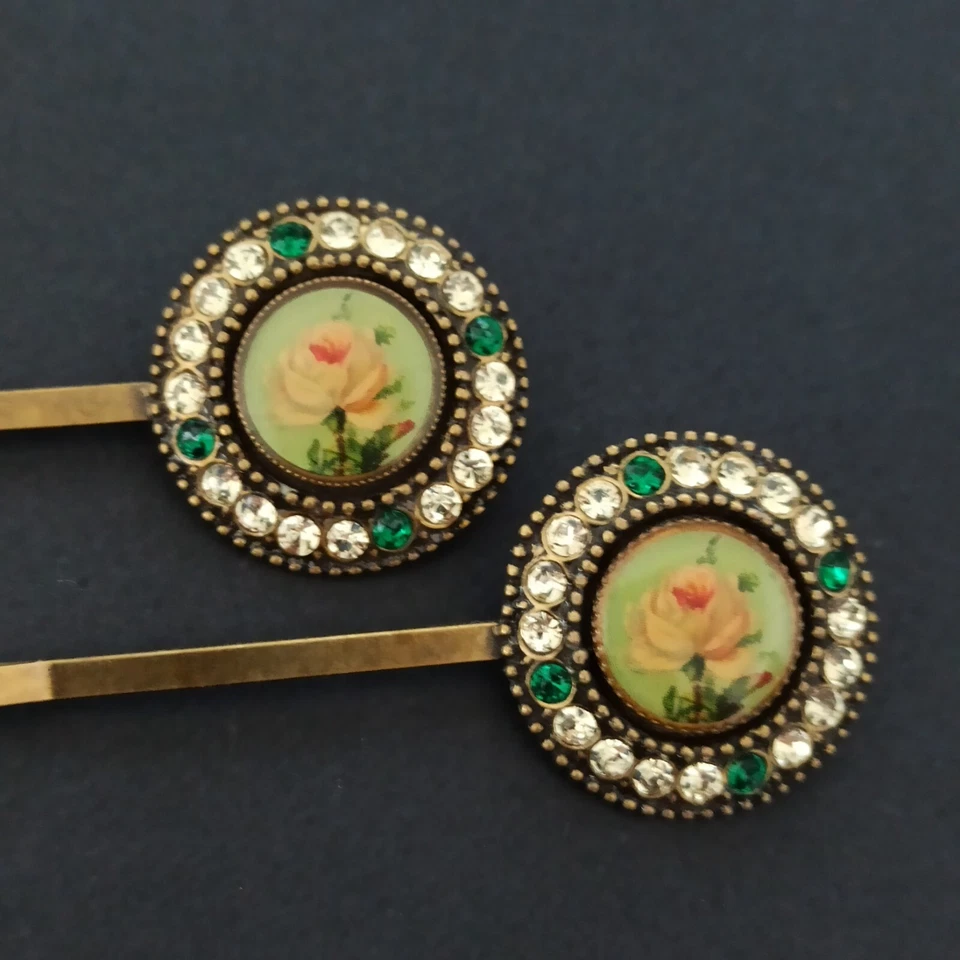 Par de horquillas Michal Negrin 2 rosas románticas con cristales de Swarovski victorianas nuevas Foto 1 de 4