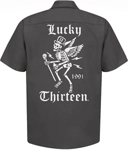 Camisa de trabajo con botones Lucky 13 alas Skully esqueleto punk rockabilly LM6850WS - Imagen 1 de 3