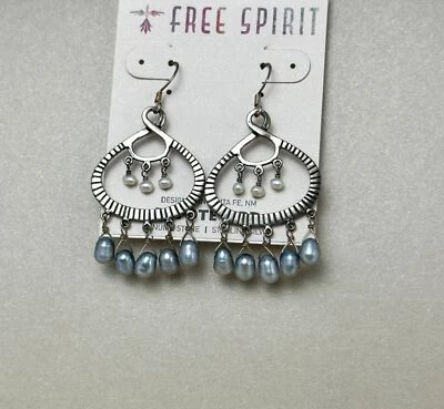 Pendientes Araña Boho Pájaro Peyote Firmado Oxidado Plata Perla Gotas Nuevos con Etiquetas Foto 1 de 4