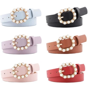 Damas Cinturones de Cuero Perla Hebilla Cinturón Jeans Vestido Decoración Mujer’s Cintura - Imagen 1 de 8