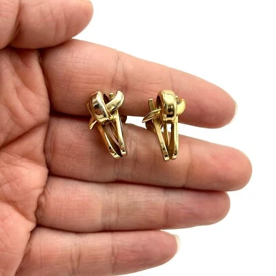 Vintage Gold Tone Ribbon Bow Clip On Earrings Elegant Classic Jewelry - Image 1 of 4