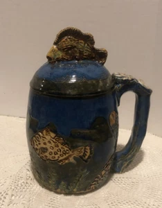 TAZA Y TAPA DE PECES NÁUTICOS DE CERÁMICA MAYÓLICA PARA PECES HECHOS A MANO Y PINTADOS POR Kate - Imagen 1 de 7