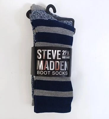 Steve Madden 2PK Bota Calcetines Acanalados Para Hombres SM28383 Mezcla de Algodón Azul/Gris 9-11 Foto 1 de 2