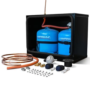DOUBLE 904/907 CAMPING GAZ STEEL GAS LOCKER KIT WITH CAMPING GAS REGULATOR - Picture 1 of 8