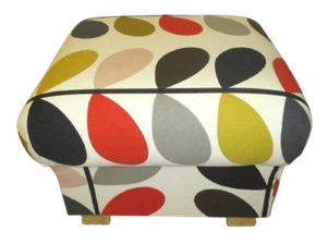 Orla Kiely Multi Stem Tomato Red Fabric Footstool Pouffe Mustard Footstall New - Picture 1 of 24