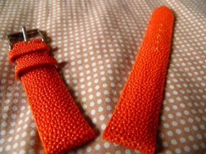16 mm BRACELET EN GALUCHAT VERITABLE NATUREL ORANGE GRAIN SURPRENANT - Imagen 1 de 9