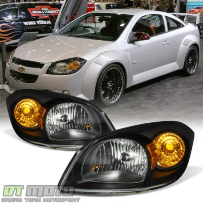 Black 2005-2010 Chevy Cobalt 07-10 Pontiac G5 05-06 Pursuit Headlights Headlamps - Image 1 of 4