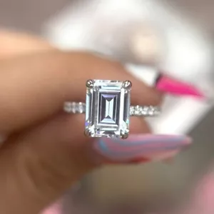 Alianza de boda 0,50 quilates semi montura corte esmeralda diamante oro blanco sólido 14 k - Imagen 1 de 12