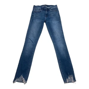 Abercrombie & Fitch Junior Jeans size 25 0R Mid Rise Super Skinny Raw Hem Ripped - Picture 1 of 9