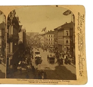Antique Stereoscope Card 1897 Christiana, Norway Palace Photograph Photo - Picture 1 of 3