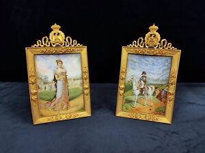 Napoleón E Maria Luisa - Par De Miniaturas Dentro De Marcos Dorado - XIX Sec
