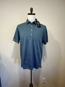 RLX Ralph Lauren Classic Fit Stretch Jersey Polo Shirt Blue Green Stripes Medium - Picture 1 of 6